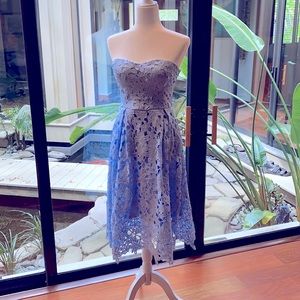 Light blue lace strapless midi